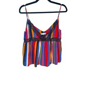 ZARA TRF Multicolor Striped Sleeveless Camisole With Black Lace Detail